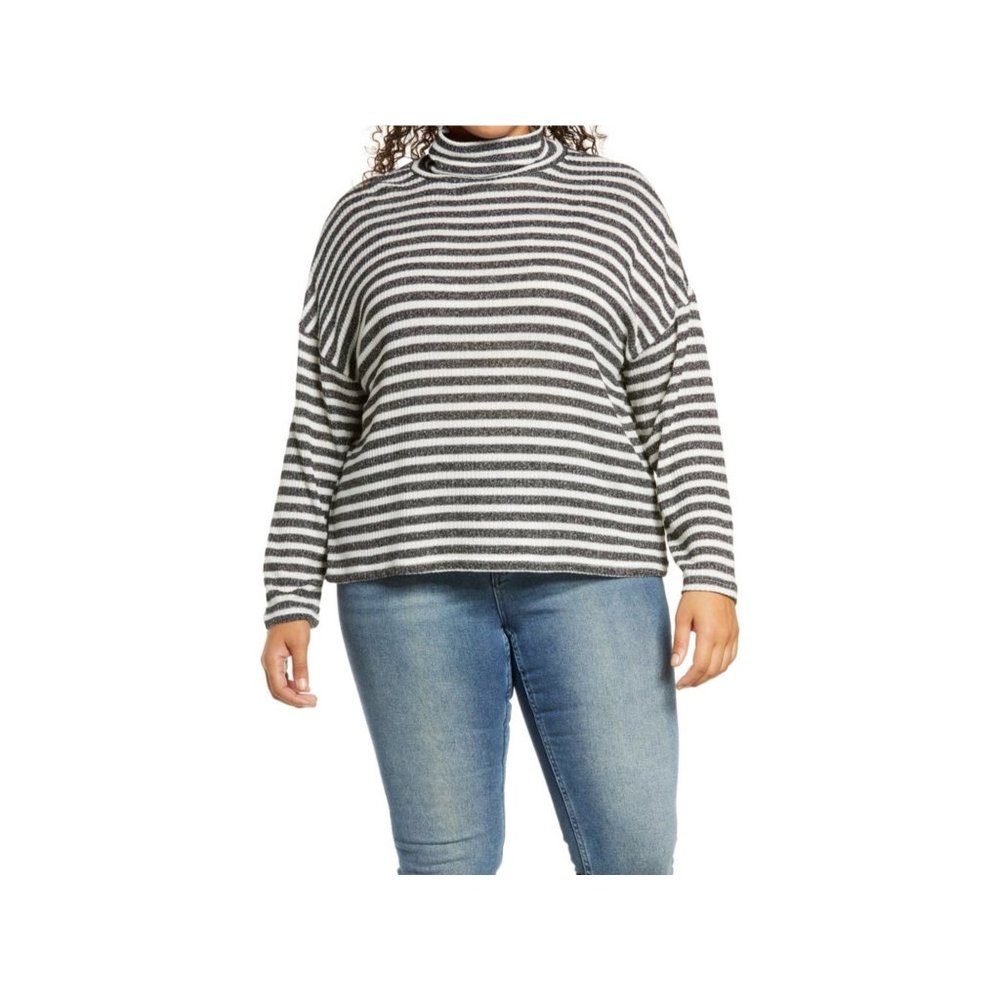 Sanctuary Nikolai Metallic Stripe Pullover In Metallic Black/ Milk Stripe NEW